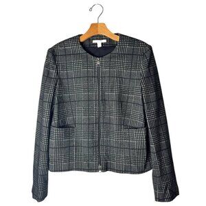 Boss Hugo Boss Jacket Women 8‎ Black White Wool Blend Plaid Coat Preppy Career